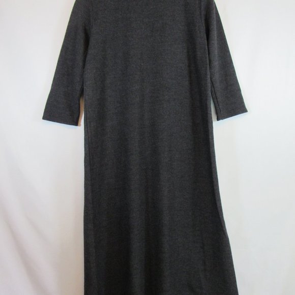 Eileen Fisher Charcoal Gray 3/4 Sleeves Long Wool Maxi Dress - Picture 5 of 8